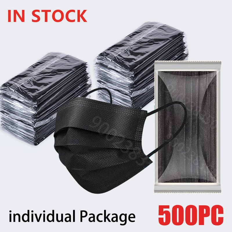 Black Face Mask Pack - 10-500 ชิ้นผู้ใหญ่หน้ากากทิ้งแต่ละแยกแพคเกจ masque noir Anti -