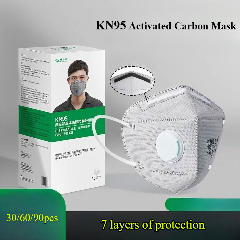 Kn95 Respirator Mask - 30/60/90 ชิ้น วาล์วคาร์บอนกัมมันต์ KN95 หน้ากากกันฝุ่นสำหรับเหมืองถ่านหิน กลิ่นอุตสาหกรรม
